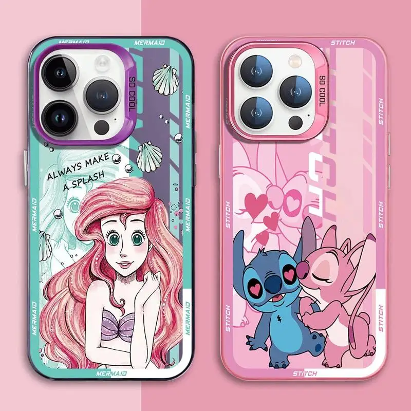 Stitch Mermaid Chip Dale Maleficent IMD Matte Phone Case for iPhone 15 14 13 12 Pro Max Plus Solid Cover Anti-Fingerprint Funda