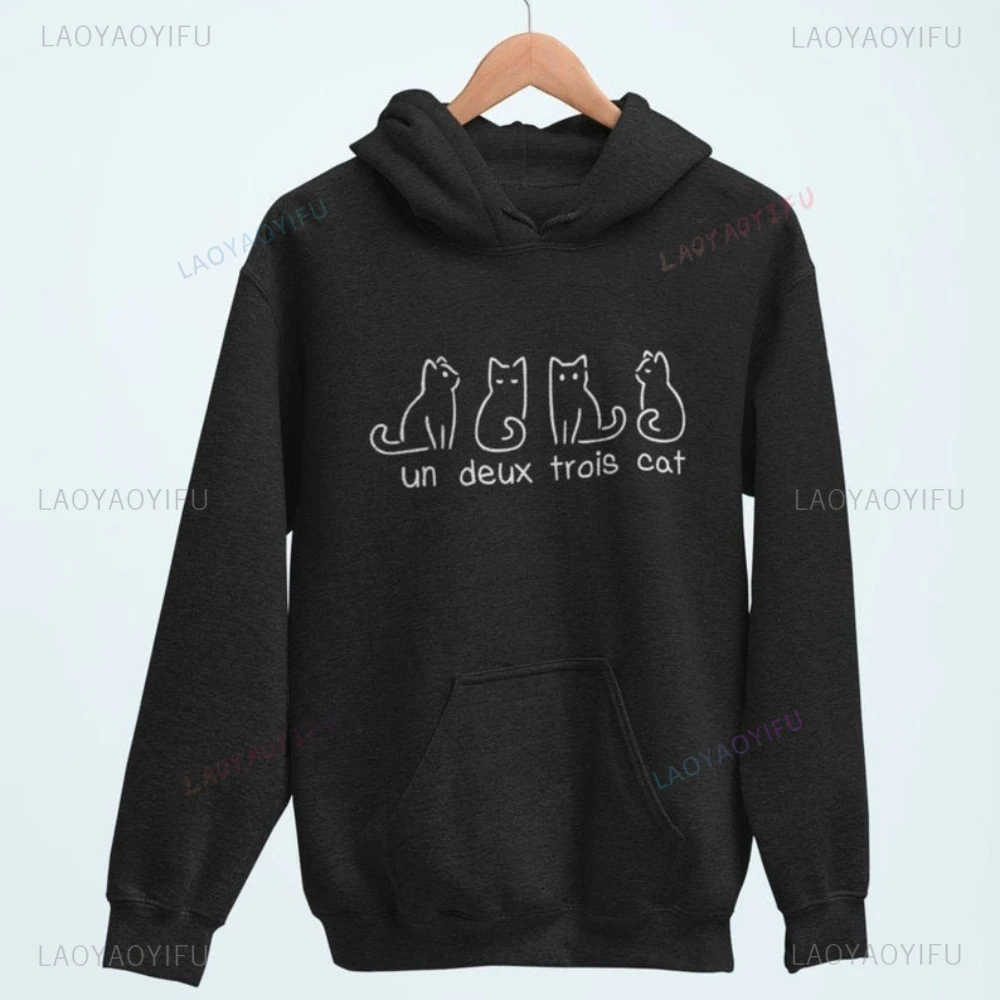 Un Deux Trois Cat Hoodie Vrouw Hoodies Franse Leuke Kat Minnaar Hoodie Gedrukt Sweatshirt Mode Casual Winter Warme Trui