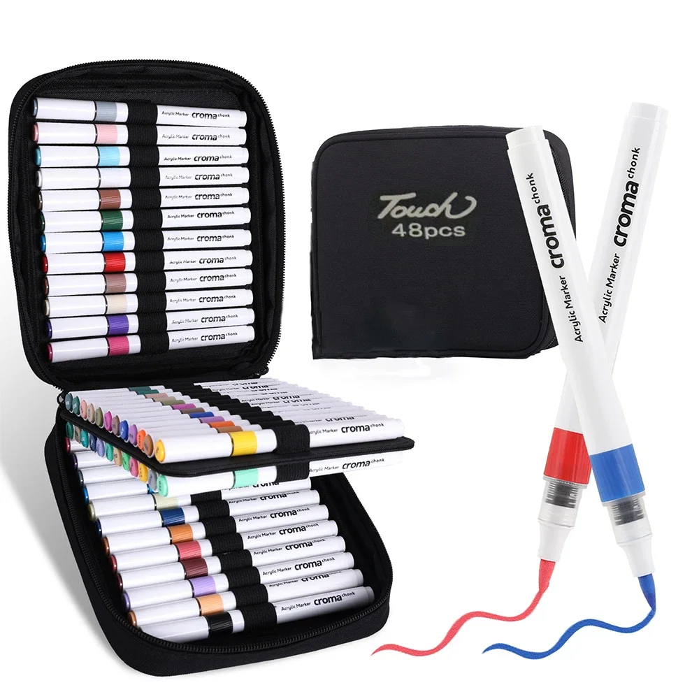 CROMA 48 Color Acrylic Marker,Soft-Head Dual Tip Straight Liquid Marker,Graffiti,Notebook,Painting Art Stationery Supplies