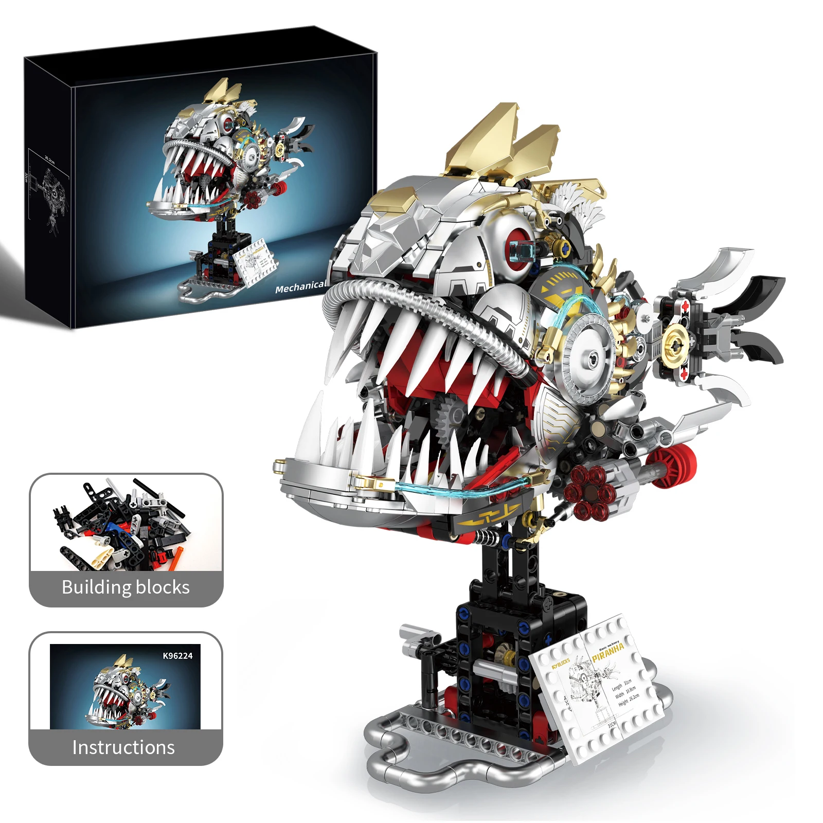 

Конструктор Piranha MOC: Сборная модель для рабочего стола, домашнего декора, развивающая STEM-игрушка, подарок для детей, мальчиков, девочек и взрослых