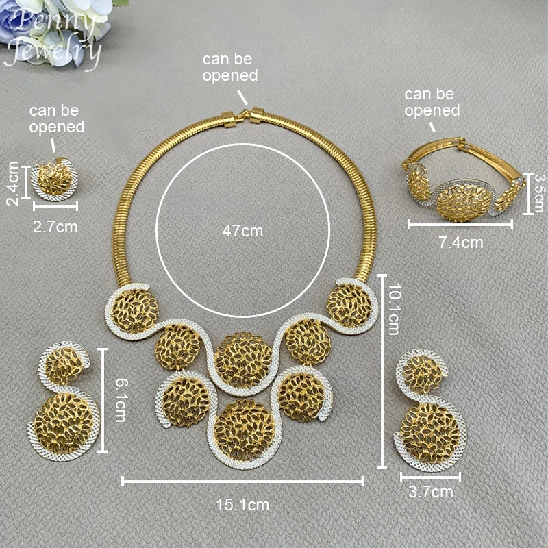 Brazilian Original 4Pcs 18K Gold Plated Jewelry Set for Women Chunky Necklace Earring Bracelet Ring Italian Wedding Party Gifts