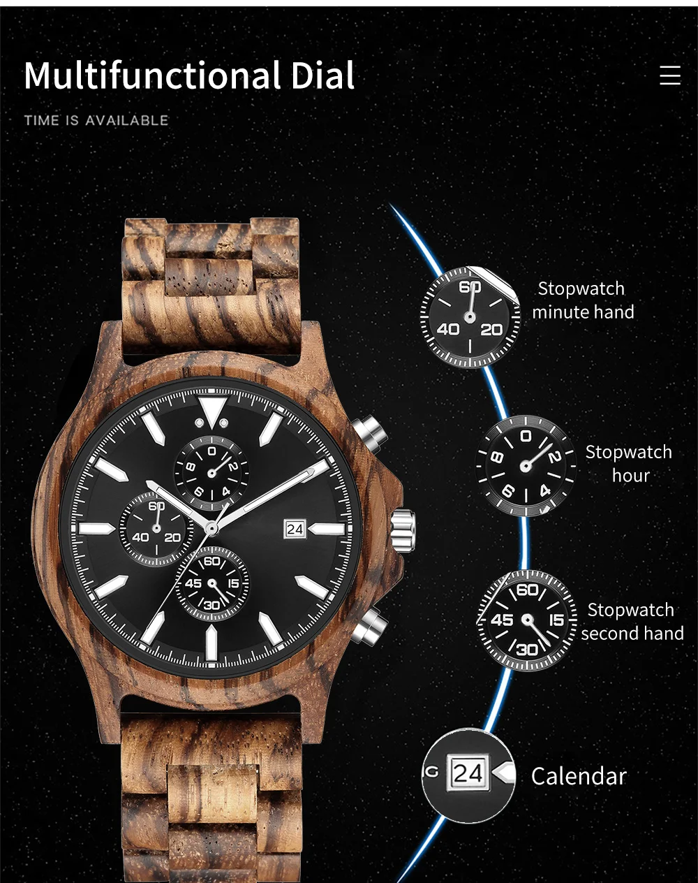 Men's Wooden Wristwatch Quartz Movement Natural Wood Watch Handmade Wooden Watch Design Classic Style for Daily Wear Gift