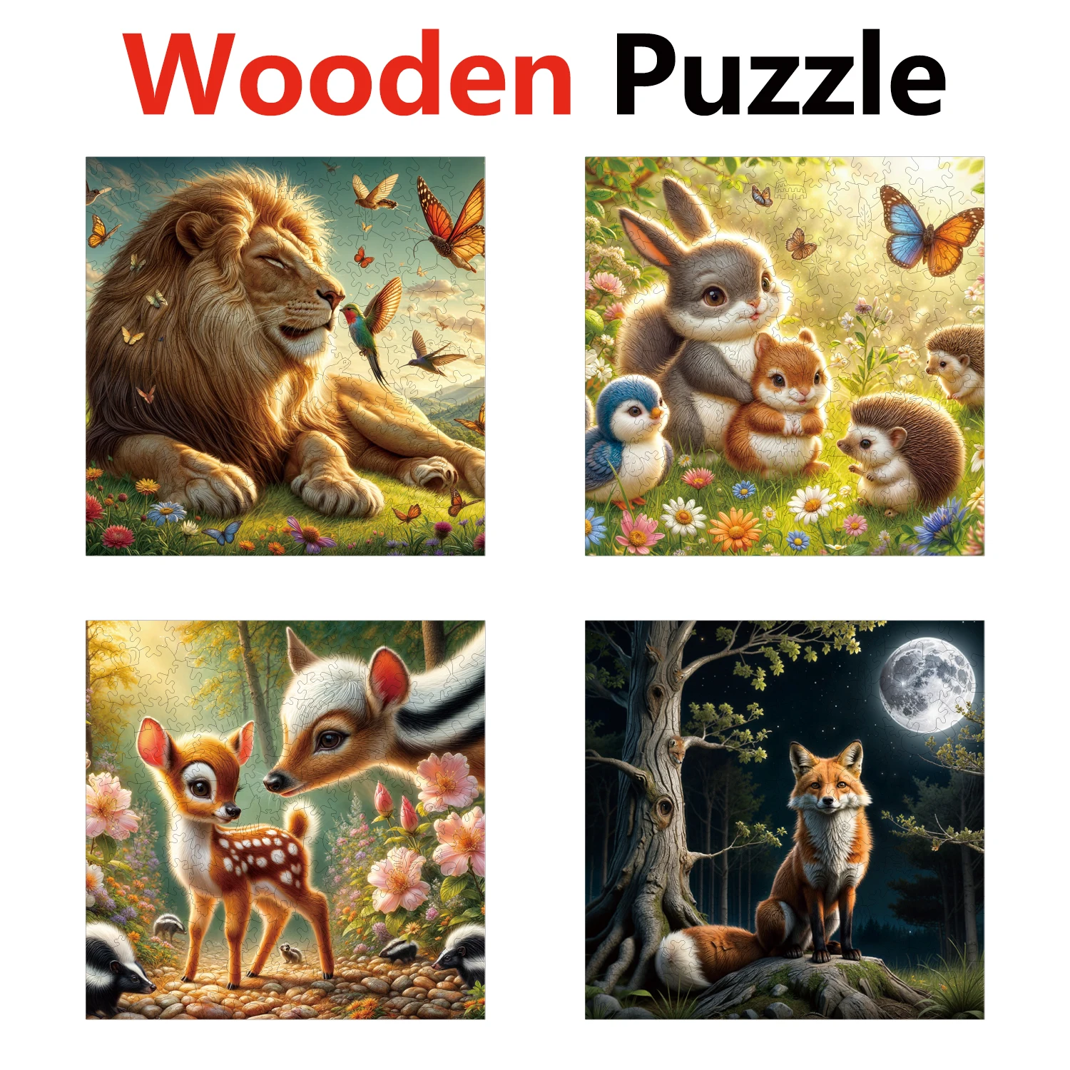 

Lion Rabbit Deer Fox Animal Puzzles High Quality Jigsaw Puzzle Wooden Puzzle Best Christmas Gift