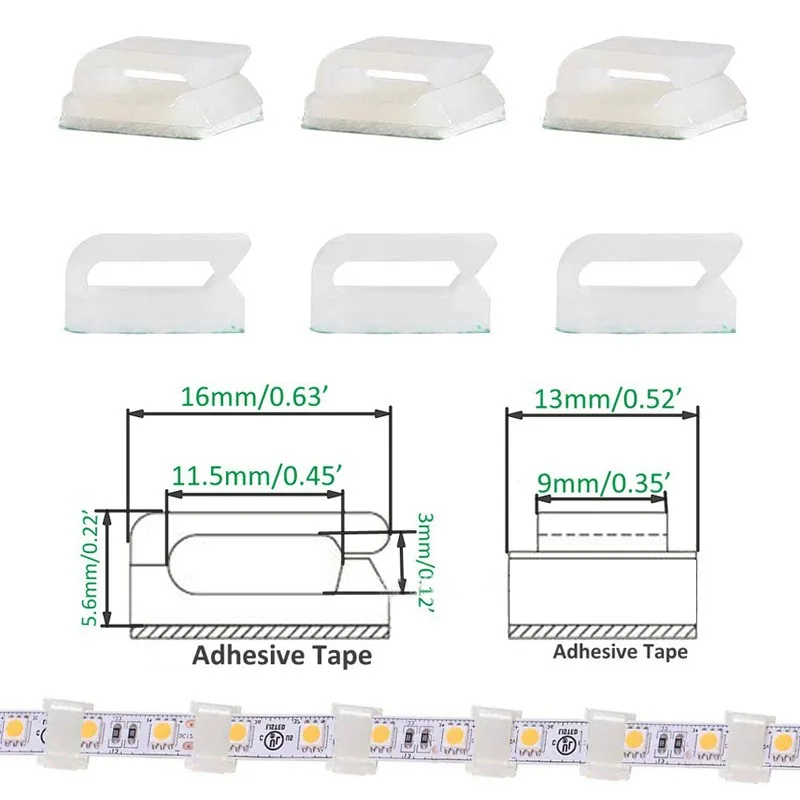 10/50 pces auto-adesivo led cinta pacote titular gravata 5050 led montagem clipe conector natal luz titular terno para 10mm de largura fio