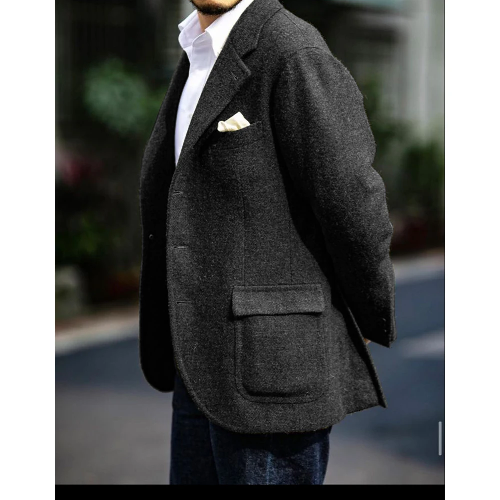 Men Wool Suit Jacket Single Breasted Casual Fashion Slim Fit Comfortable Elegant Blazer Business Office Wear Mens Tweed Coat For