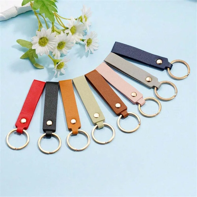 Classic 8 Colors PU Leather Keychains Fashion Metal Keyring Bag Pendent Car Key Holder Accessories for Men Women Business Gift