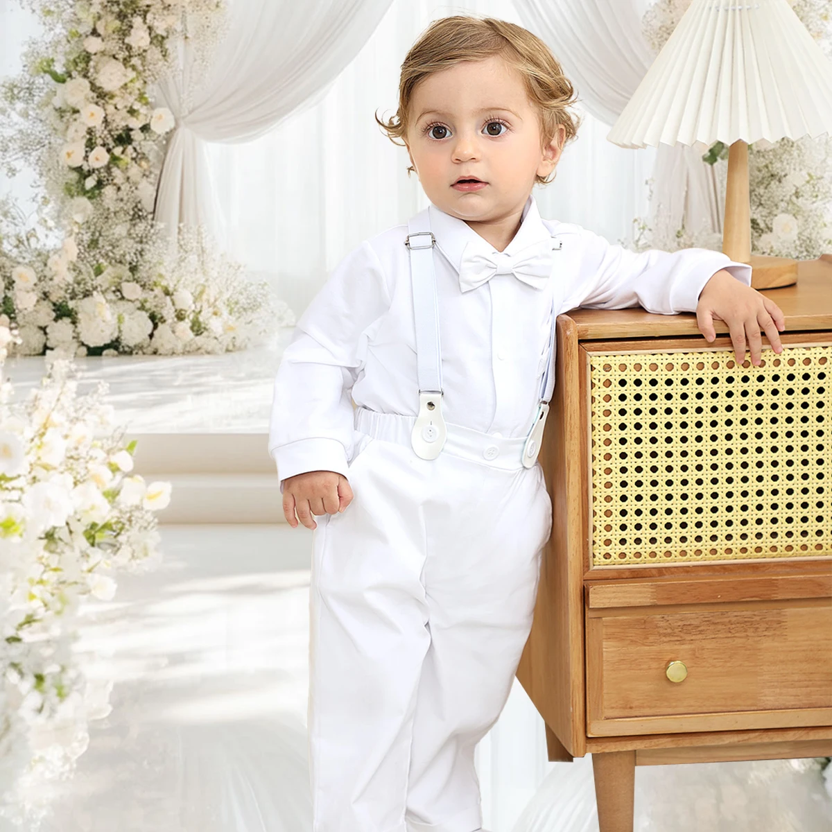 Baby Boy Christening Outfit Infant Baptism Suit Toddler Wedding Church Easter Birthday Gift Romper Shirt + Pants Clothes 2PCS