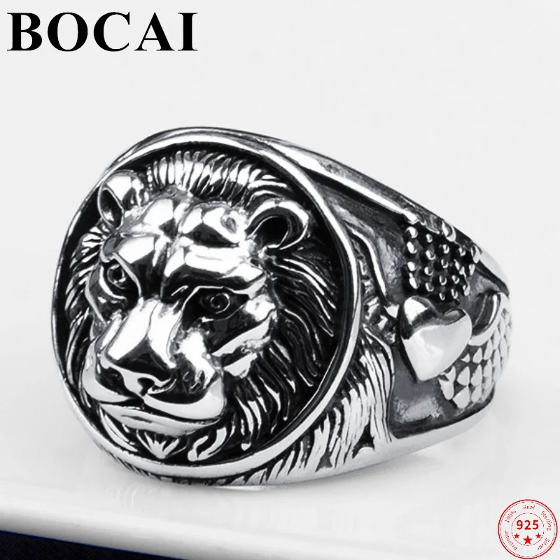 

Кольца BOCAI S925 из стерлингового серебра для мужчин и женщин, новая мода, голова льва, ретро-узор, ювелирные изделия из чистого аргентума, оптовая продажа