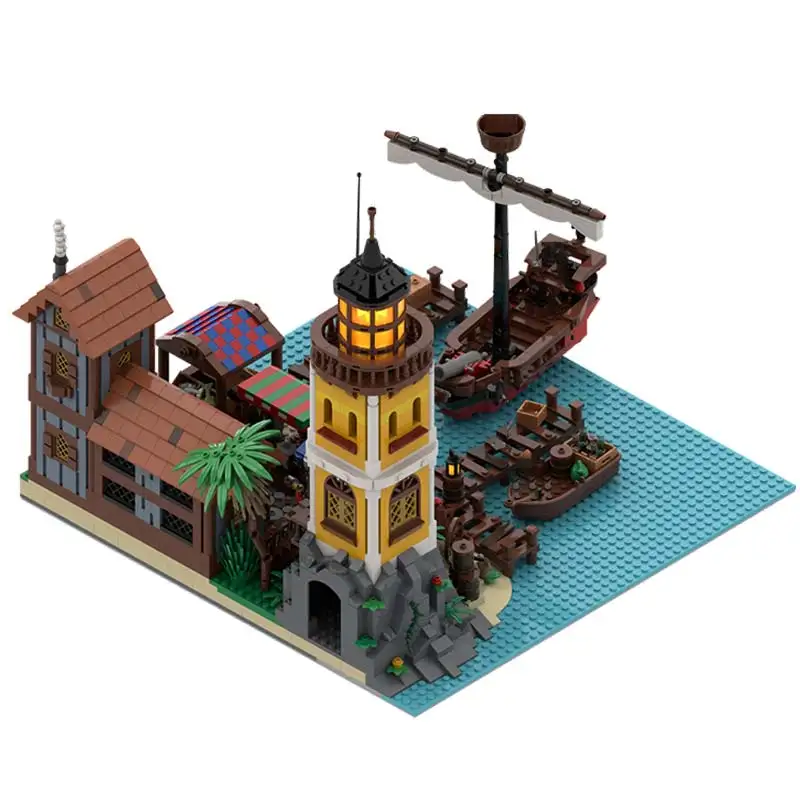 MOC Punto di riferimento Isola dei Pirati Architettura modulare Isle architettonico Blocchi di costruzione Modello di mattoni Puzzle Giocattoli per regali per bambini