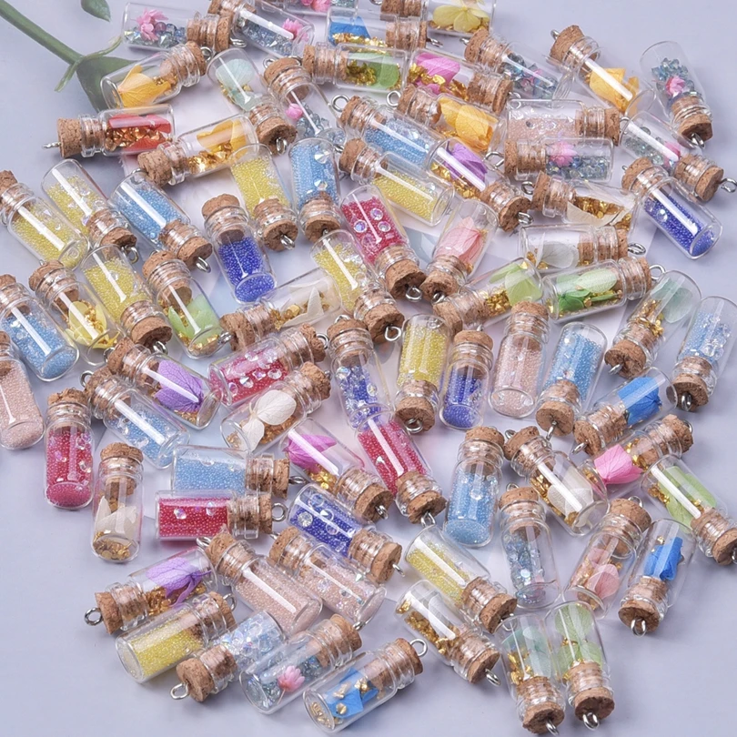10/20Pcs Trendy Resin Ocean Starfish Conch Seashell Drift Bottle Charms Mix Styles Plant Flower Wishing Bottle Pendant Jewelry