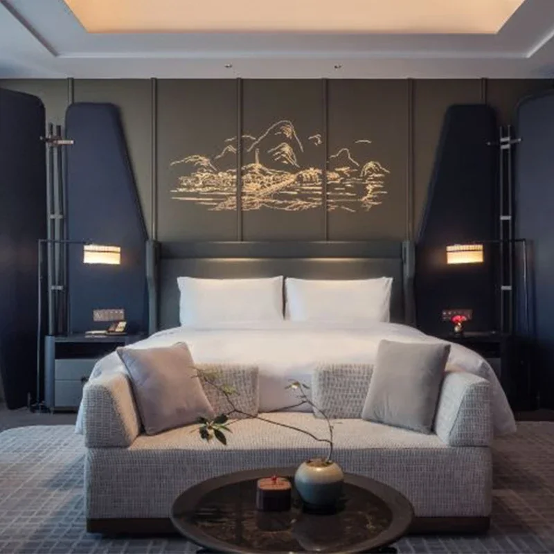 Star hotel furniture Solid wood modern design sofa and hotel bedroom set