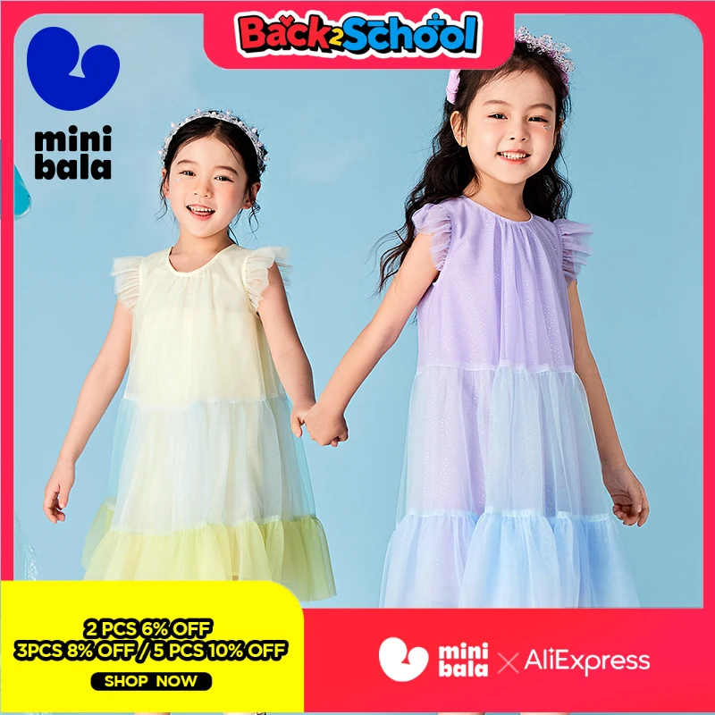 

Мини-платье Bala для девочек, летние сетчатые элегантные вечерние платья из чистого хлопка, свободные стильные платья, новинка 2023 года для девочек 4-6 лет