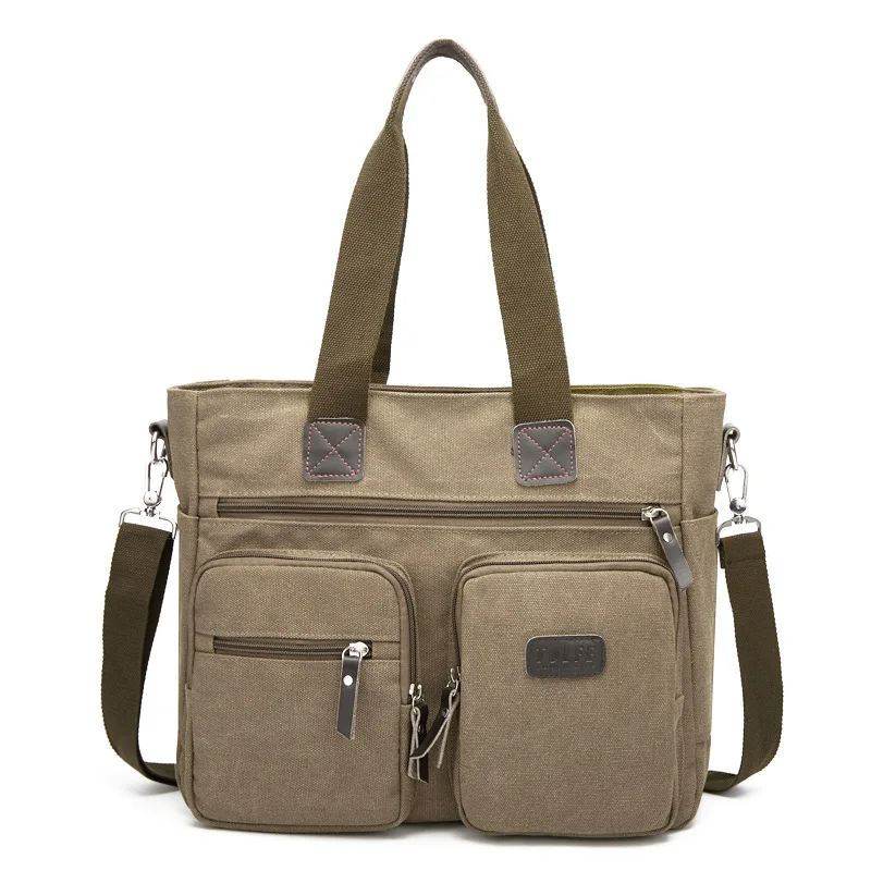 Borse a tracolla in tela per uomo Business Casual Valigetta con manico in pelle Borsa per laptop a tracolla vintage di grande capacità