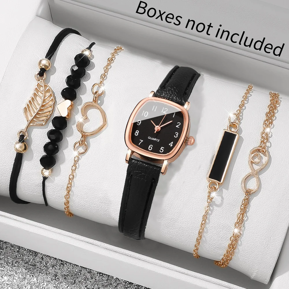 6Pcs  Quartz Watch & Jewelry Set, Stylish Daily Wear Gift for Friends & Family