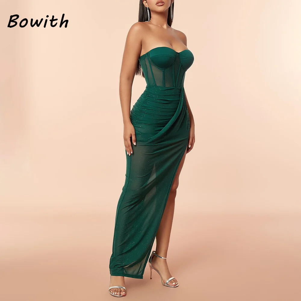 Bowith-vestido de fiesta de boda para mujer, traje de noche elegante sin mangas, Espalda descubierta, Sexy, color verde