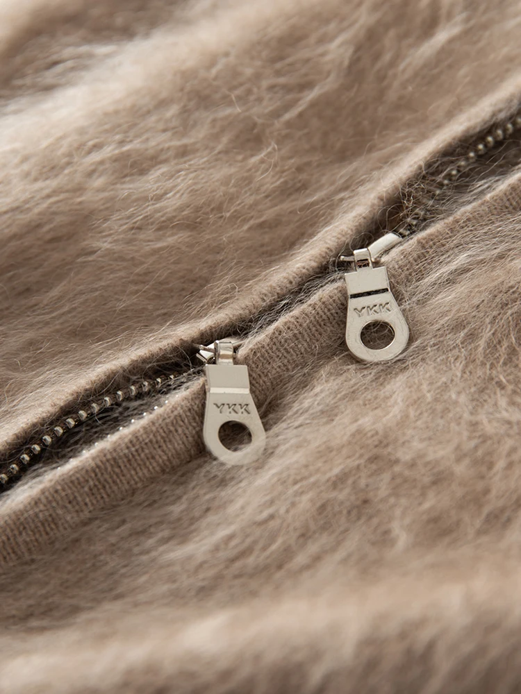 TLOML-suéter elegante de Cachemira de felpa para mujer, cárdigan con capucha y cremallera, abrigo cómodo de punto de Cachemira cepillado suave y cálido para otoño e invierno, 100%