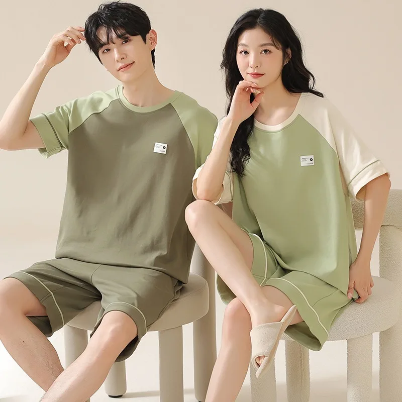 Cotton Couple Pajamas Summer Short Sleeve Breathable loungewear Men's Women's Sleepwear Cool Nightwear for Lovers pijama mujer