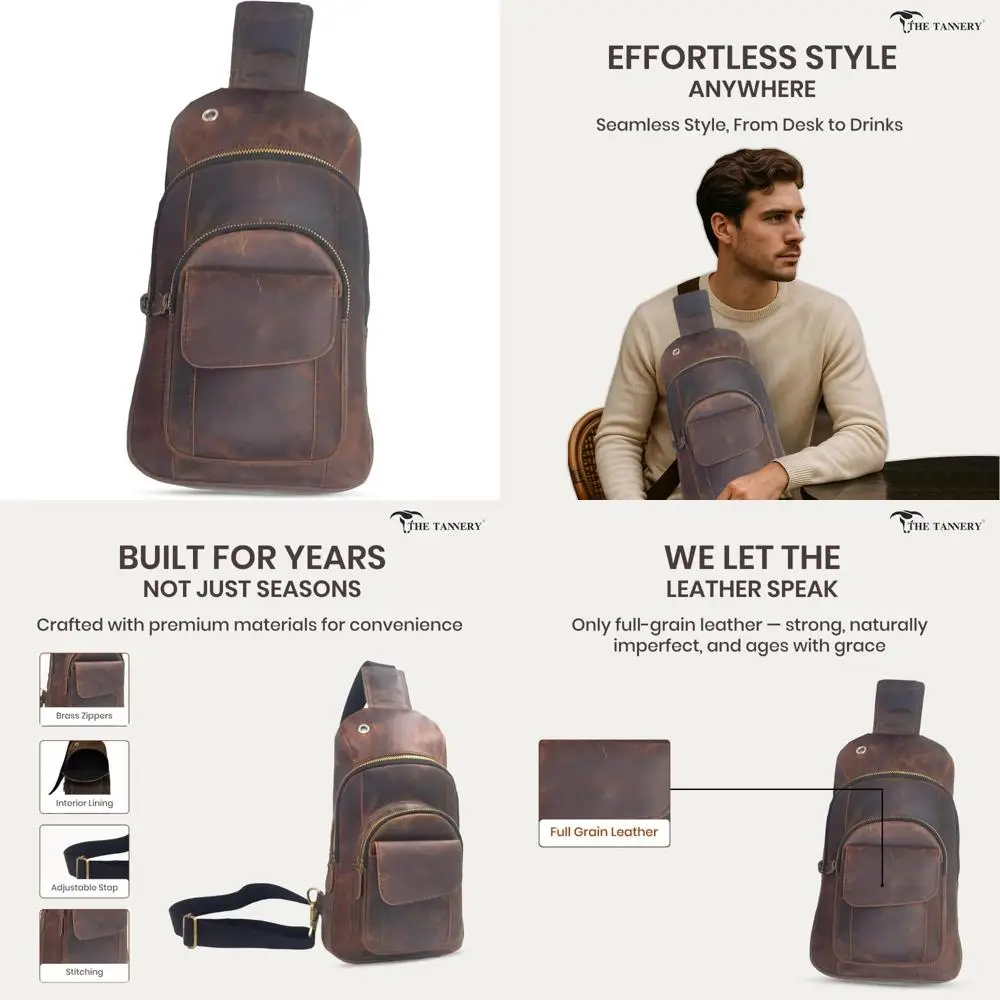 حقيبة ظهر كروس من جلد الجاموس للسفر والمشي لمسافات طويلة مع حزام كتف قابل للتعديل، حقيبة صدر متعددة الأغراض للاستخدام في الهواء الطلق