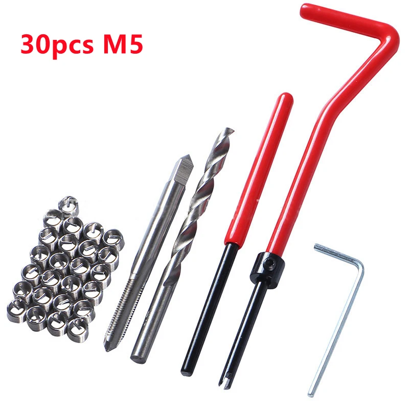 30Pcs Metric Thread Repair Kit M5 M6 M8 M10 M12 Screw Thread Inserts for Restoring Damaged Threads Repair Tools Drill Bit Kit