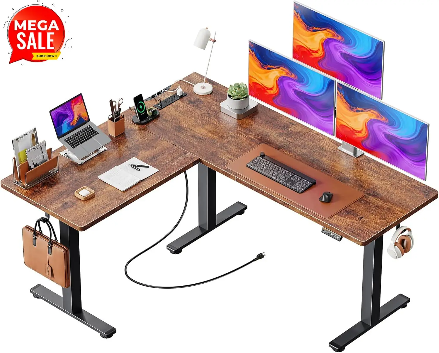 

BestsellerL Shaped Standing Desk with Power Outlets, 63 x 55 Inch Height Adjustable Computer Desk for Bedroom, Corner Stand up D