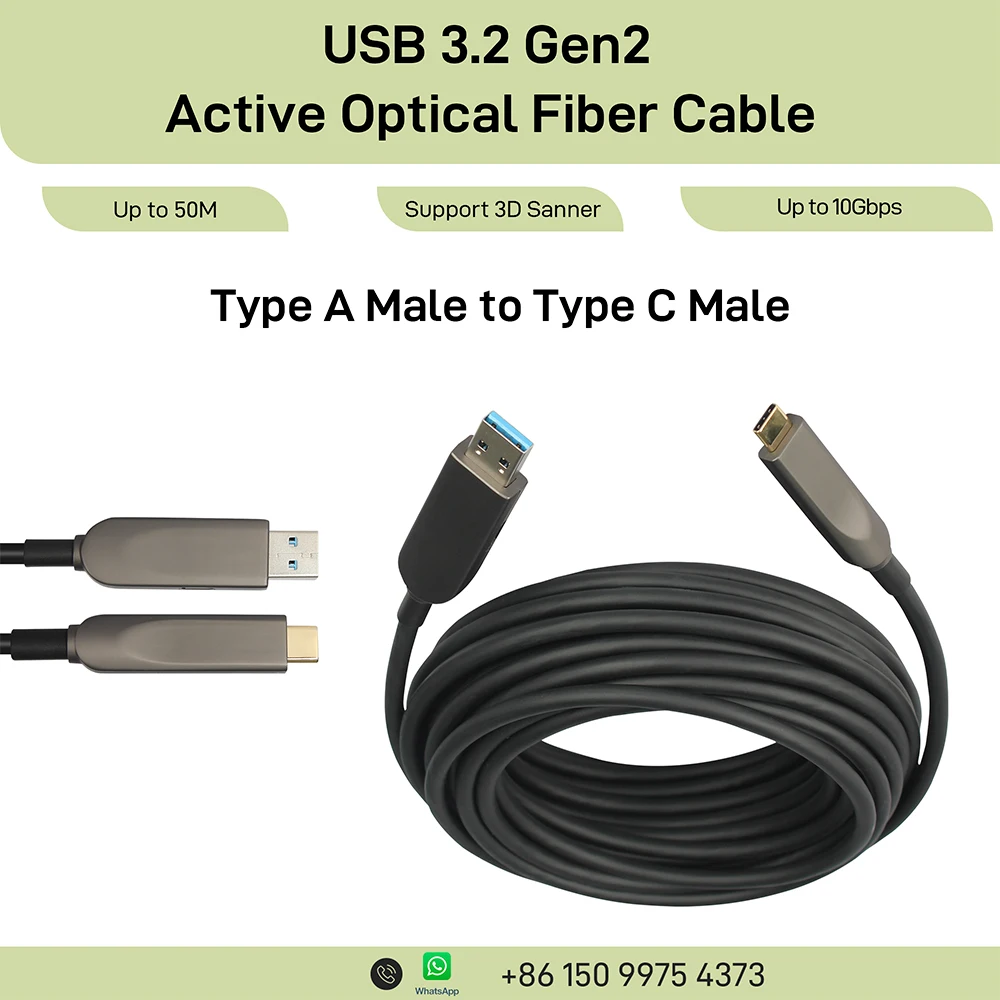 USB 3.2 Gen2 Active Optical Fiber Cable 10Gbps AOC Type-A USB Extension for VR KVM CCTV Industrial Camera Medical