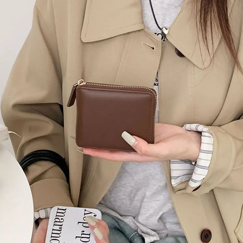 Simple Korean Style PU Zipper Wallet Solid Color Wallets Solid Color Coin Purse Storage Bag Card Holder Women