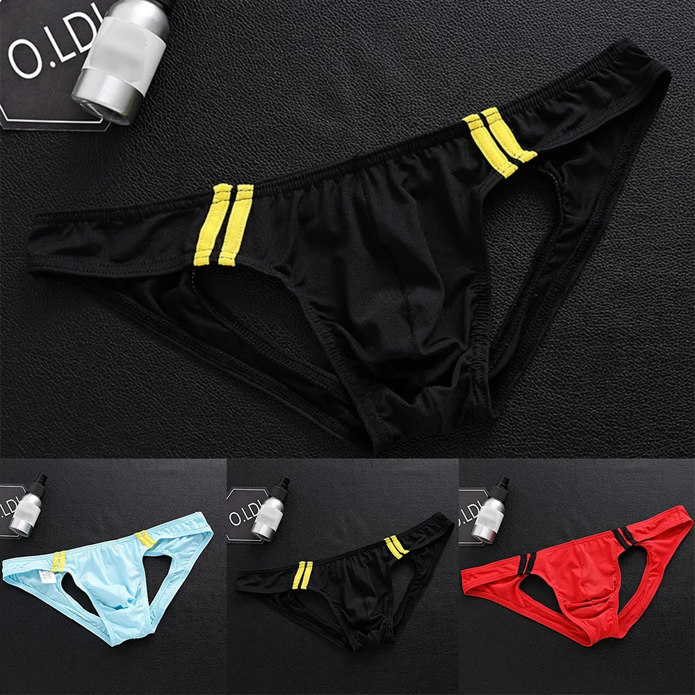 Mens Sexy Briefs Open Crotch Underwear Low Rise Solid Thong Stretchy Bikini G-String Hight Cut Underpants Elastic Underwear