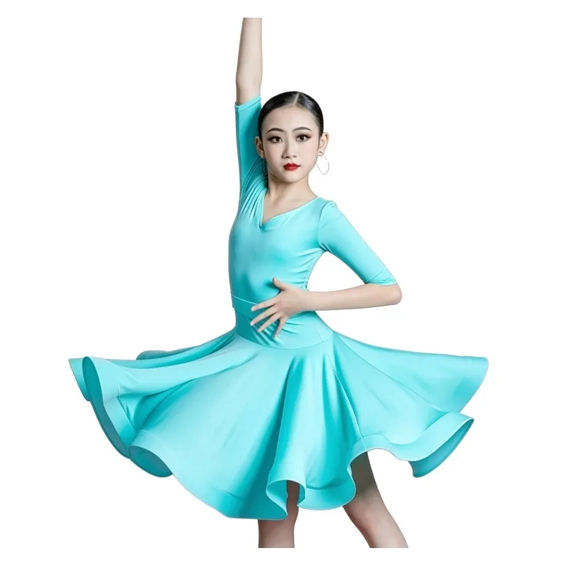 Children Latin Dance Dress Girls Mordern Dance Ballroom Dresses Salsa Tango Skirt Practice Competition Stage Performance Costume