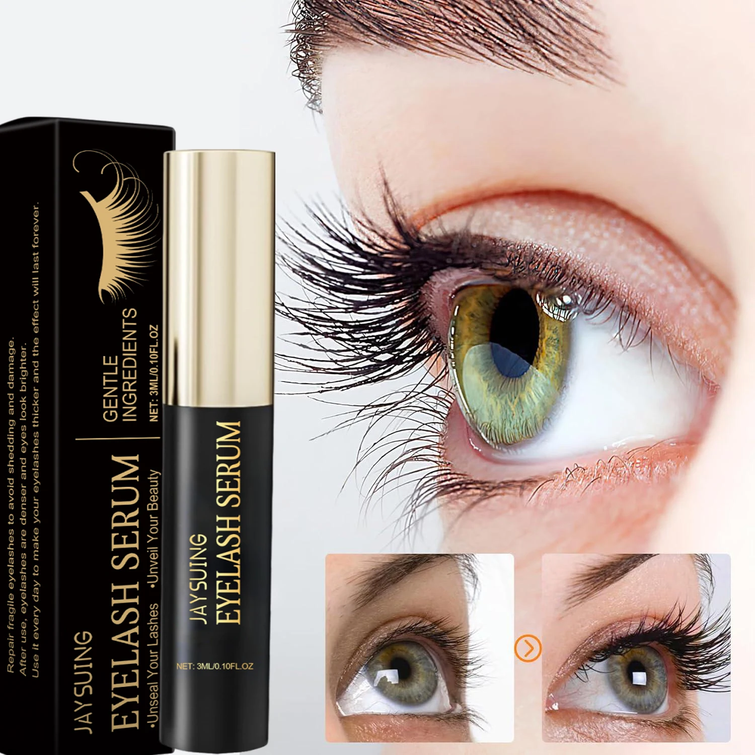 Suero para el crecimiento de pestañas, potenciador natural de pestañas, tratamiento para pestañas más largas, más gruesas y rizadas, productos para el cuidado de los ojos, maquillaje