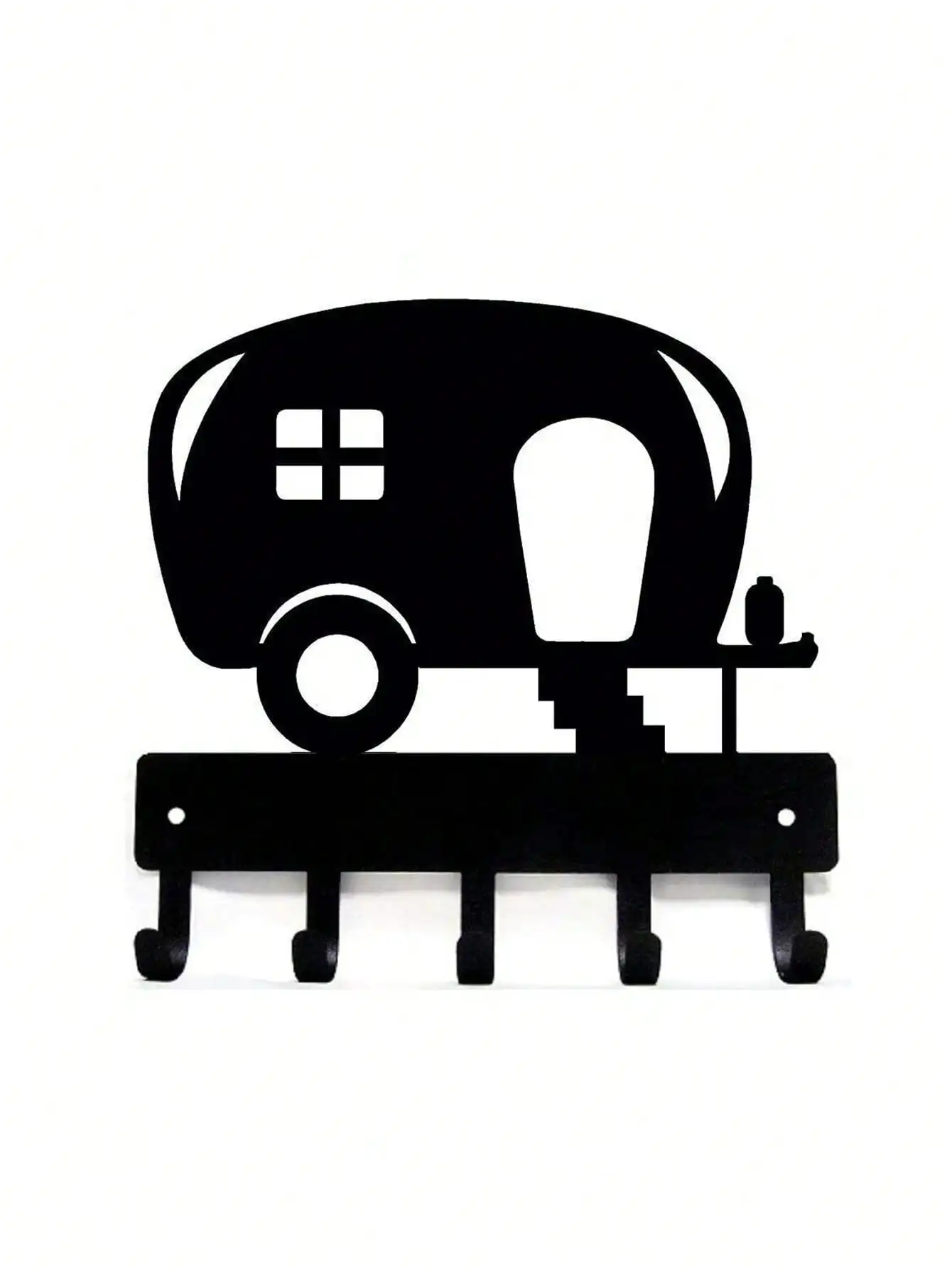 CIFBUY Pretty Camper Trailer Metal Wall Hook Rack RV Caravan Silhouette Wall Mount Coat Key Holder Camping Home Decor