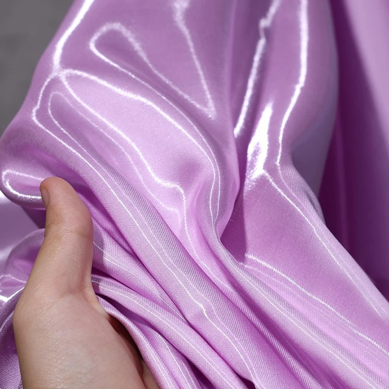 Galaxy Shiny Liquid Satin Fabric in Purple Pink, High-End Metallic Moon Satin for Designer Dresses and Suits