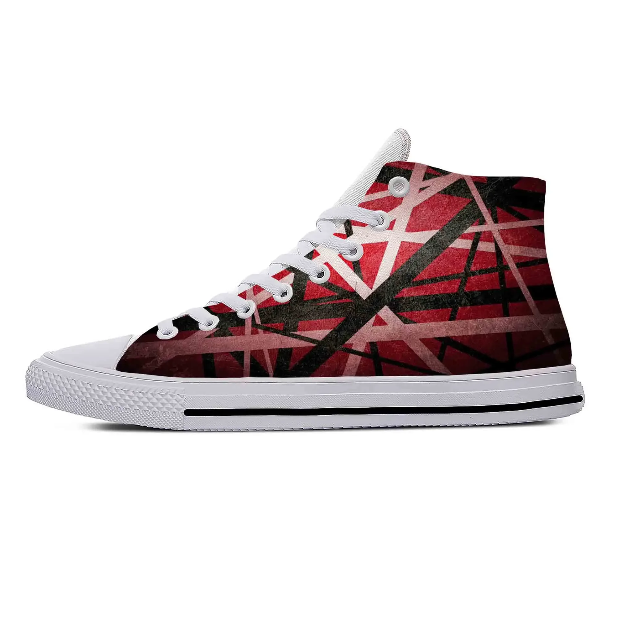 Hot EVH sepatu gitar motif garis-garis, sepatu sneaker pria wanita motif 3D ringan atasan tinggi, sepatu kain kasual, Band musik Metal Rock gitar motif garis-garis 5150