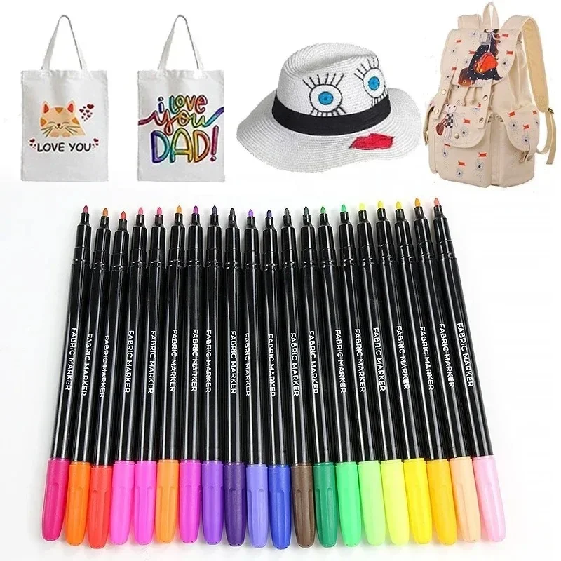 12 Colors Fabric Markers Permanent Fabric Paint Markers Pen Assorted Colors, Marker for Clothes, Textile Markers for T Shirts