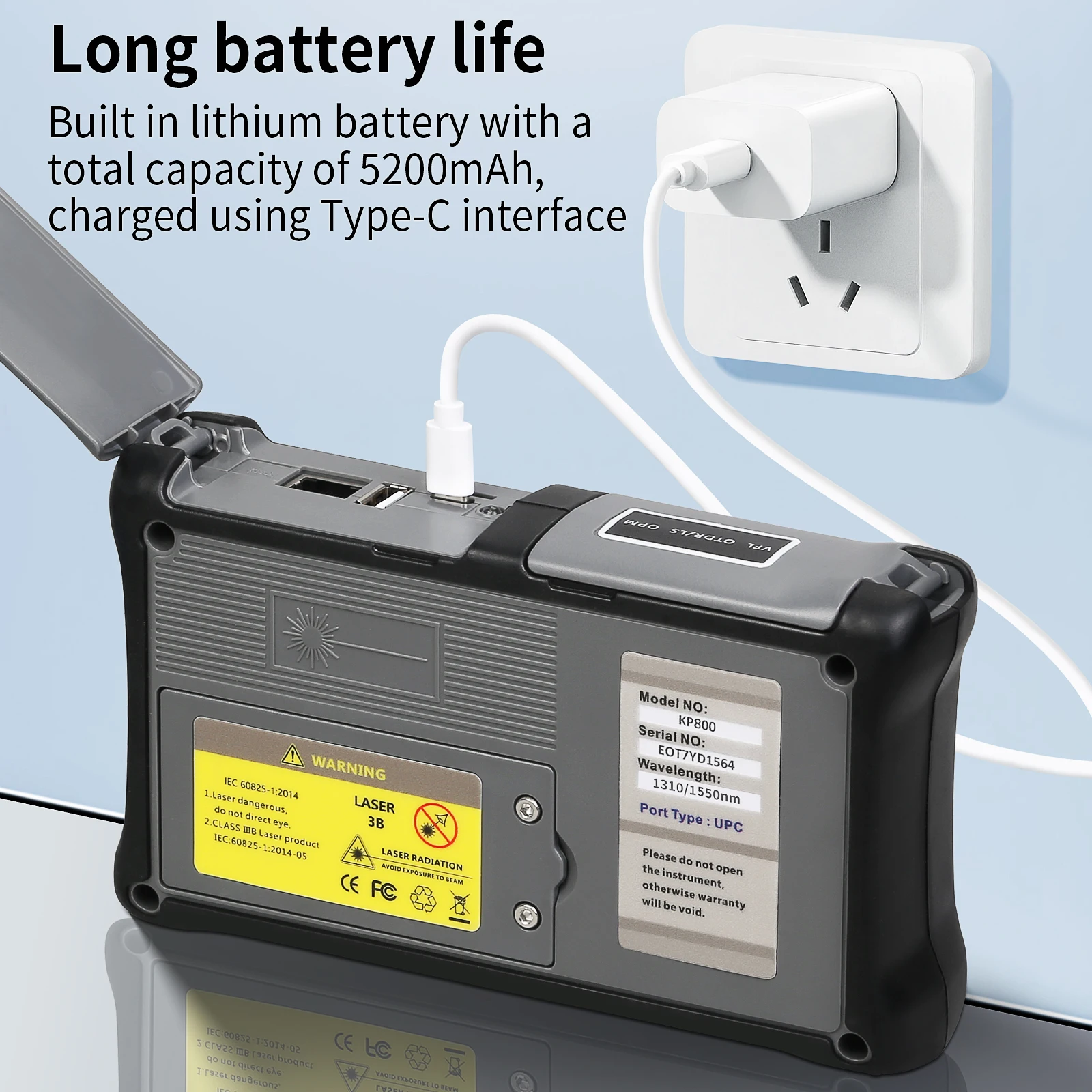 KP800 OTDR 100KM 24/22dB 1310/1550nm Optisches Zeitbereichsreflektometer Multifunktionales Touchscreen-Glasfaser-Tester-Tool