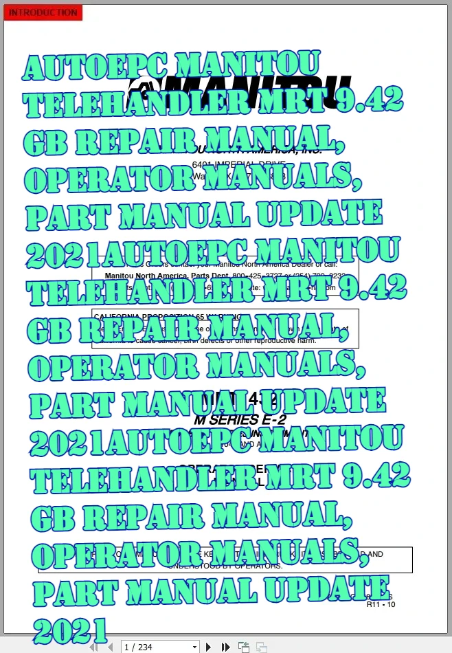 

AutoEPC Manitou Telehandler MRT 9.42 GB Repair Manual, Operator Manuals, Part Manual Update 2021