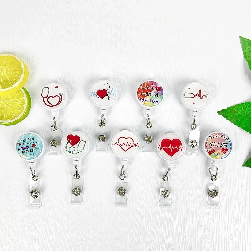 Nurses Doctors Retractable Badge Reels Kawaii Cartoon Pattern Uniform Pocket Clips Work Card Holder Hospital Supplies