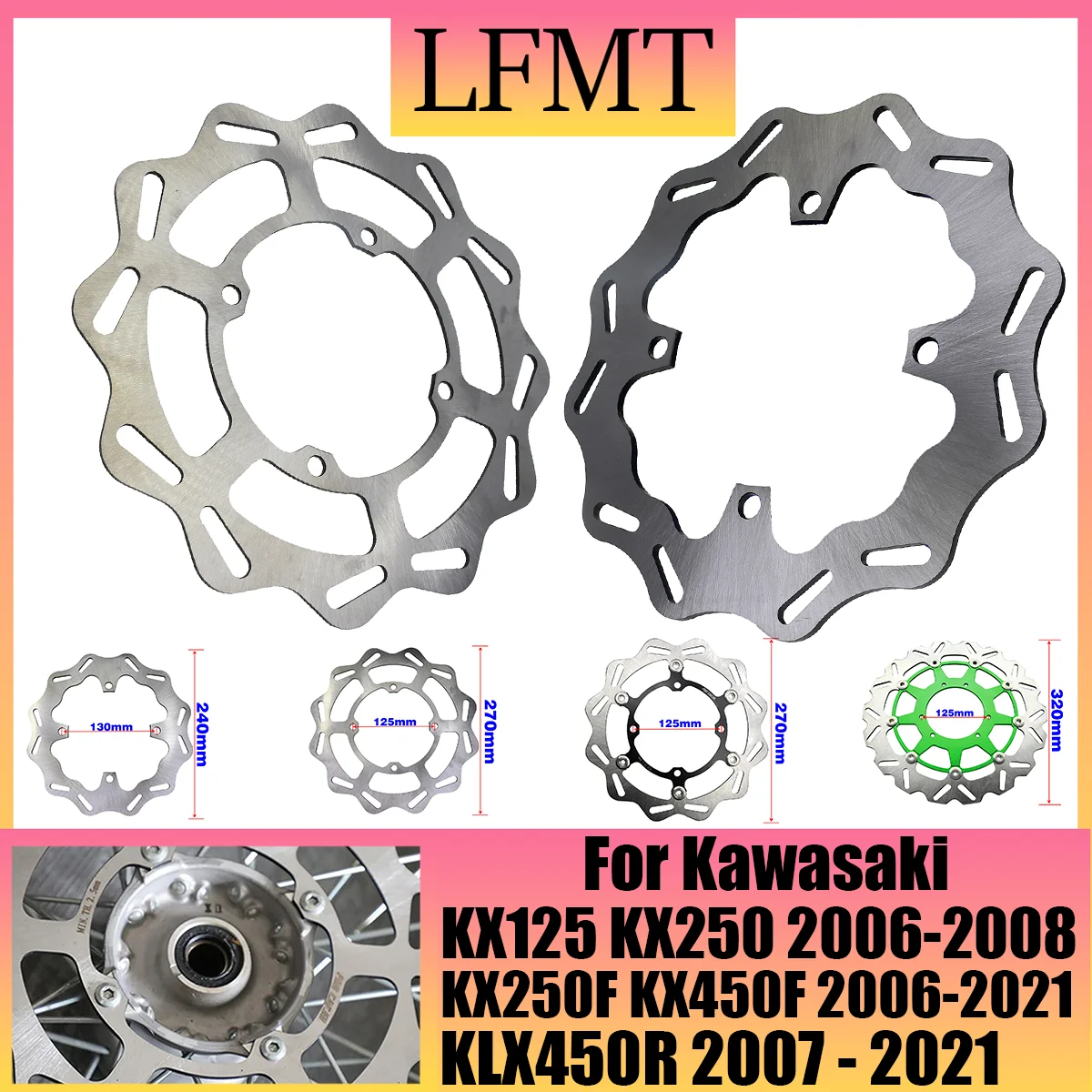 

240mm 270mm Front Rear Brake Disc Rotor For Kawasaki KX125 KX250 KX250F KX450F KLX450R 2006-2021 Motorcycle Parts