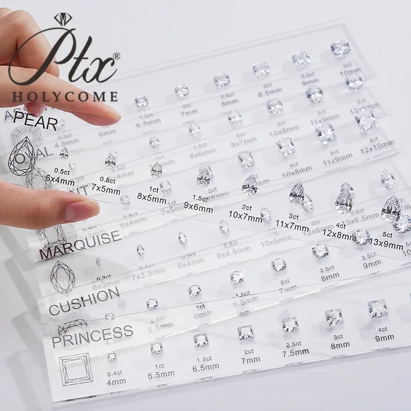 Zirkonia-Diamant-Karat-Diagramm, individuelles Vergleichstabellen-Set, Ringgrößenreferenz, alle Formen, Edelstein für die Schmuckherstellung