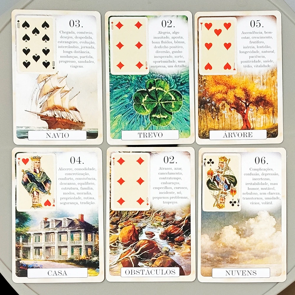 Cartas de Adivinhação Estilo Vintage 9*6cm - Edição Clássica Portuguesa, Cartas em Papel Duplamente Revestido, Baralho Lenormand Clássico