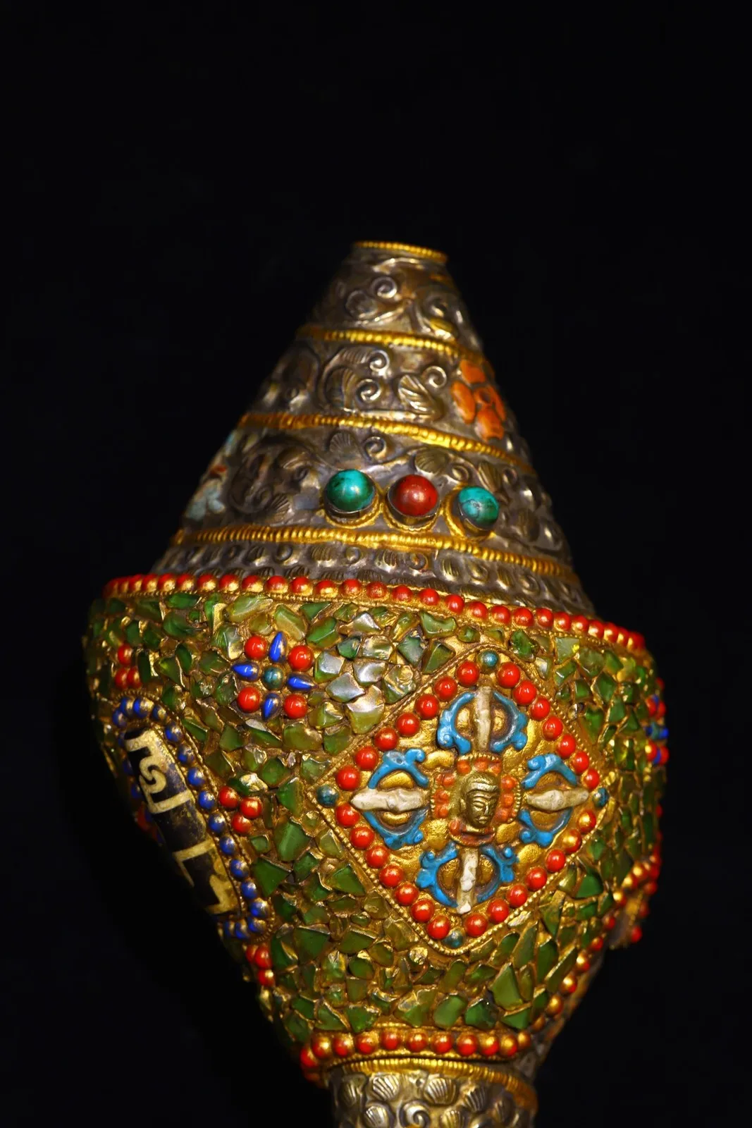 Conch Painted Gem gZi Beads Shell Cross Vajra Buddha Head Buddha Conch Amulet