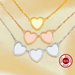 8MM Keepsake Mother Milk Heart Bezel Pendant Settings,Solid Back 925 Sterling Silver Necklace With Chain 16''+2'' 1431261