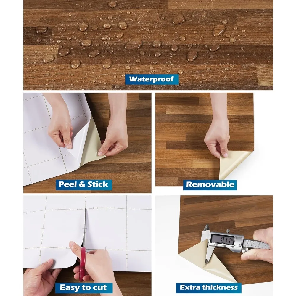 ورق اتصال كبير من الخشب البني المقاوم للماء للخزائن وأسطح الطاولة - قشر وعصا، مقاس 36 × 200، غطاء متين لسطح الطاولة