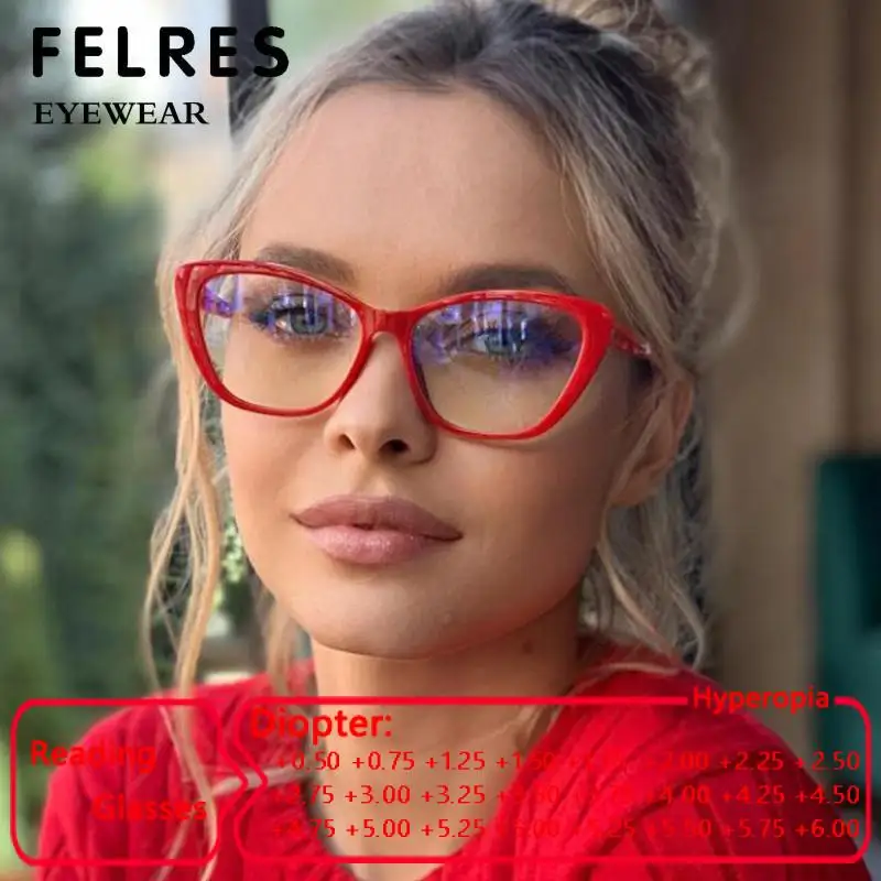 

Trends Office Anti Blue Light Red Cat Eye Glasses Computer Women Spectacles Vision Care Gaming Men Eyeglasses Frame TR90 FELRES