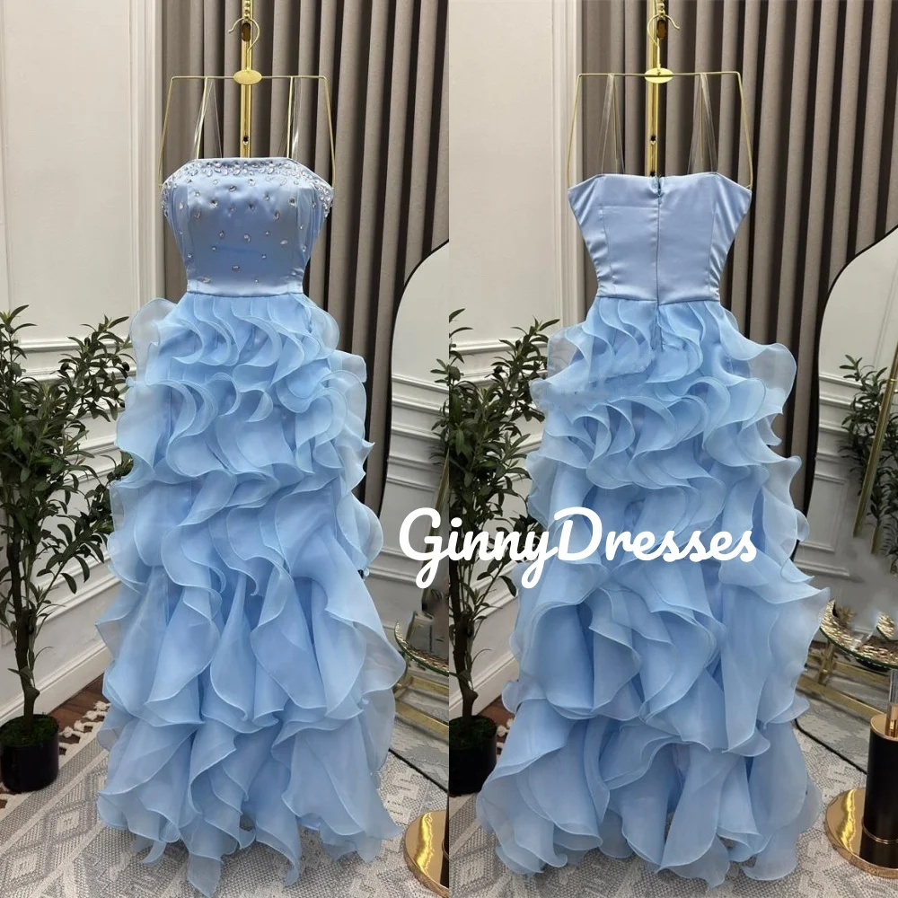

Customize Dresses For Prom A-Line Strapless Luxury Evening Dresses Floor-Length Zipper Up Beadings Vestidos De Fiesta Sleeveless