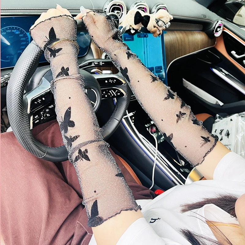 Butterfly Sheer Mesh Breathable Sunscreen Sleeves Ladies Summer Driving Cycling Long Arm Protection Gloves