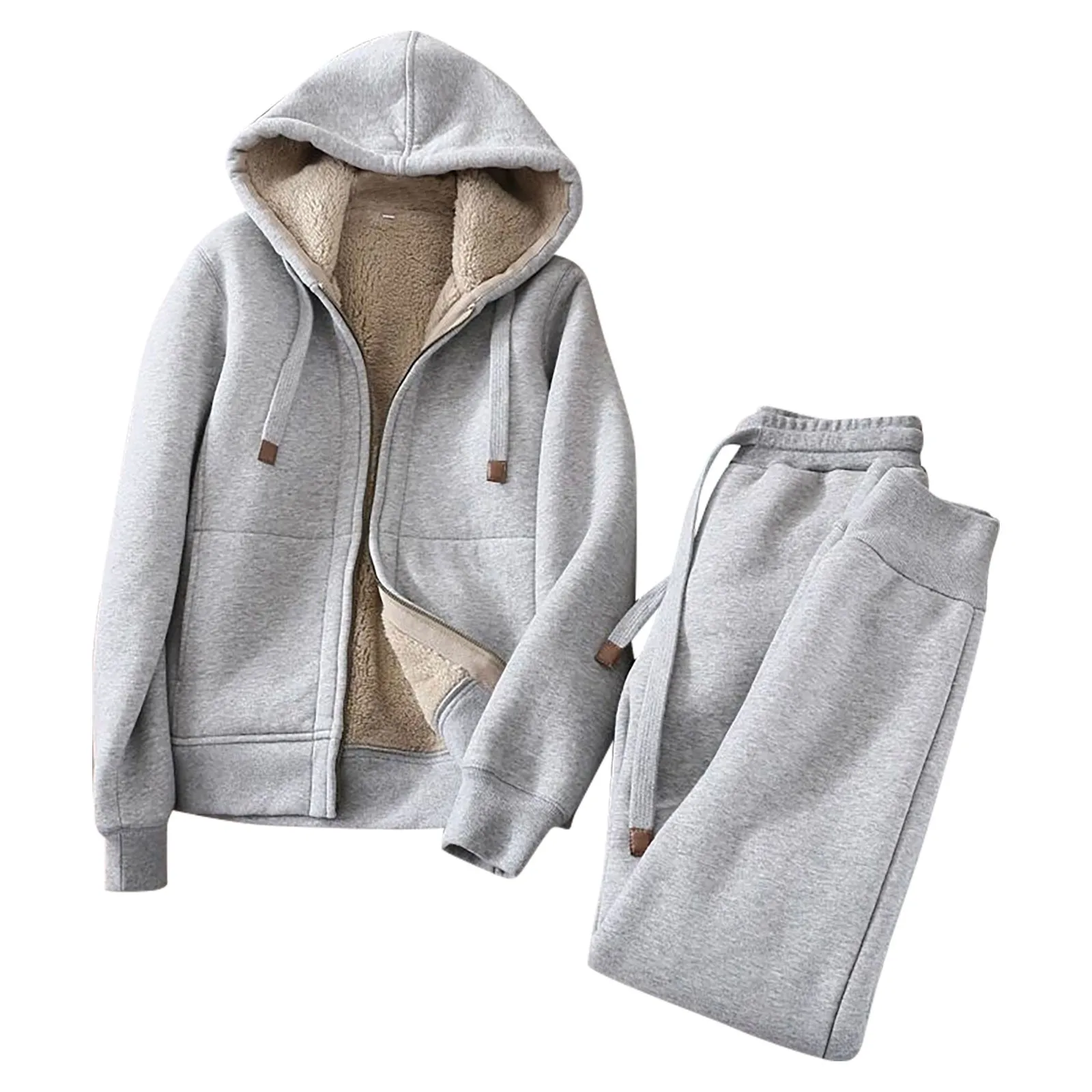 

Women Leisure Hoodie Sportswear Pants Solid Color Long Sleeved Plush And Thickened Autumn Winter Sports Suit пуховик женский