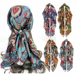 Faux Silk Scarf Women Big Square Hijab Stole 90*90cm Shawl Cashew Flower Printing Kerchief Wholesale Satin