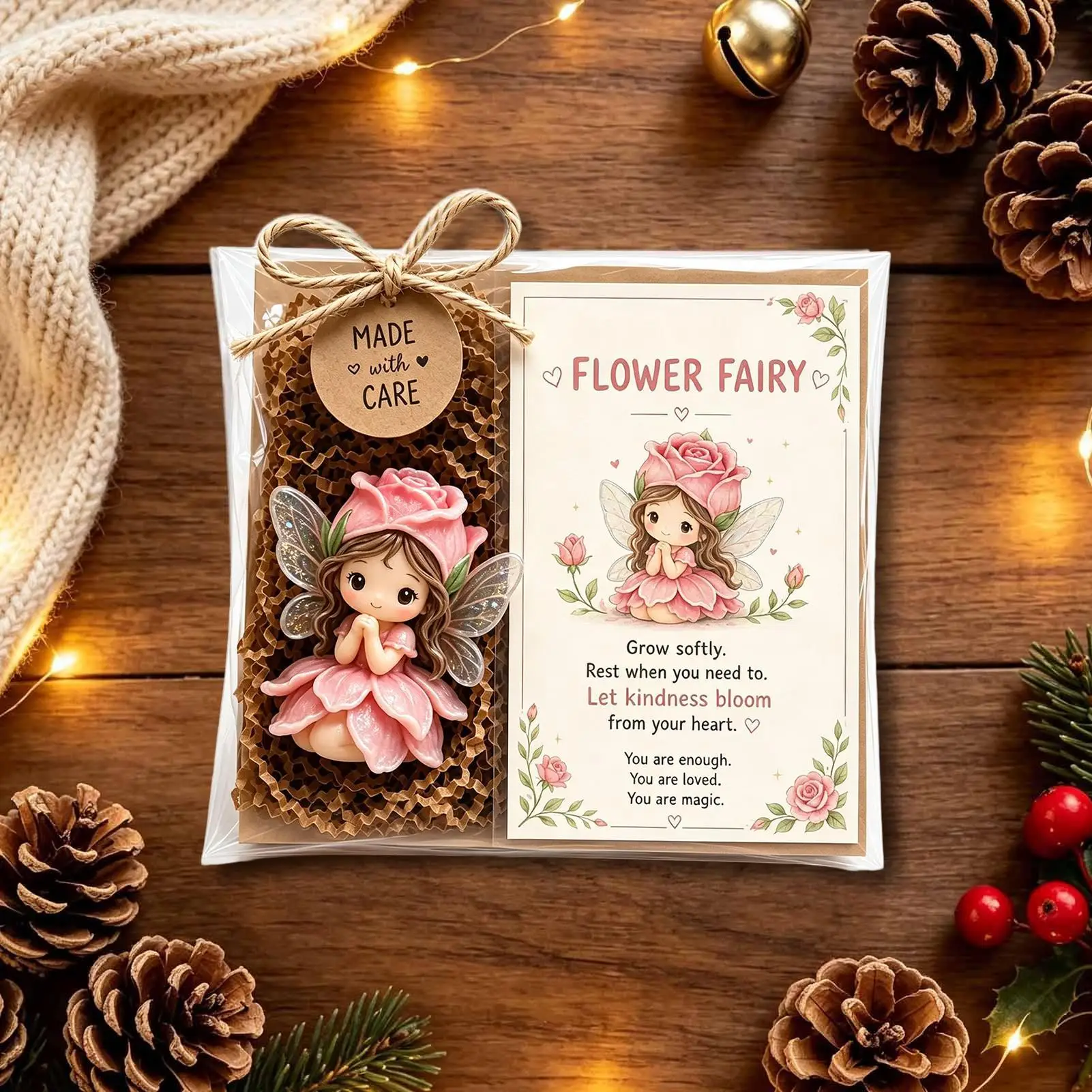 Fairy Figurines Positive Pocket Flower Fairy Toys with Encouragement Card Cute Figurines for Women Men Friends Coworkers Couples