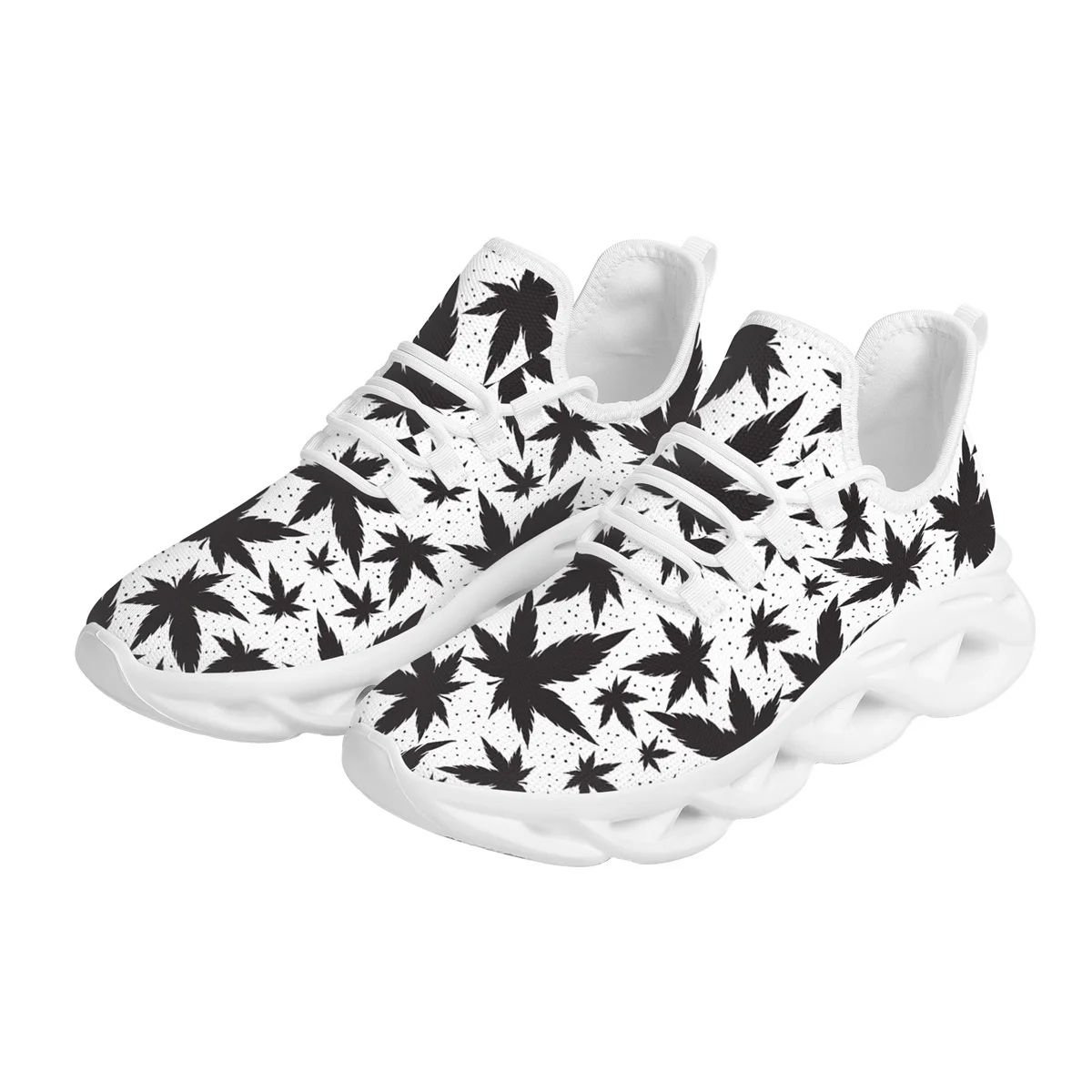 3D Printing Plant Leaf Ladies Vulcanized Shoes Outdoor Casual Jogging Shoes Fashion Lace Up Sneakers Zapatos Mujer