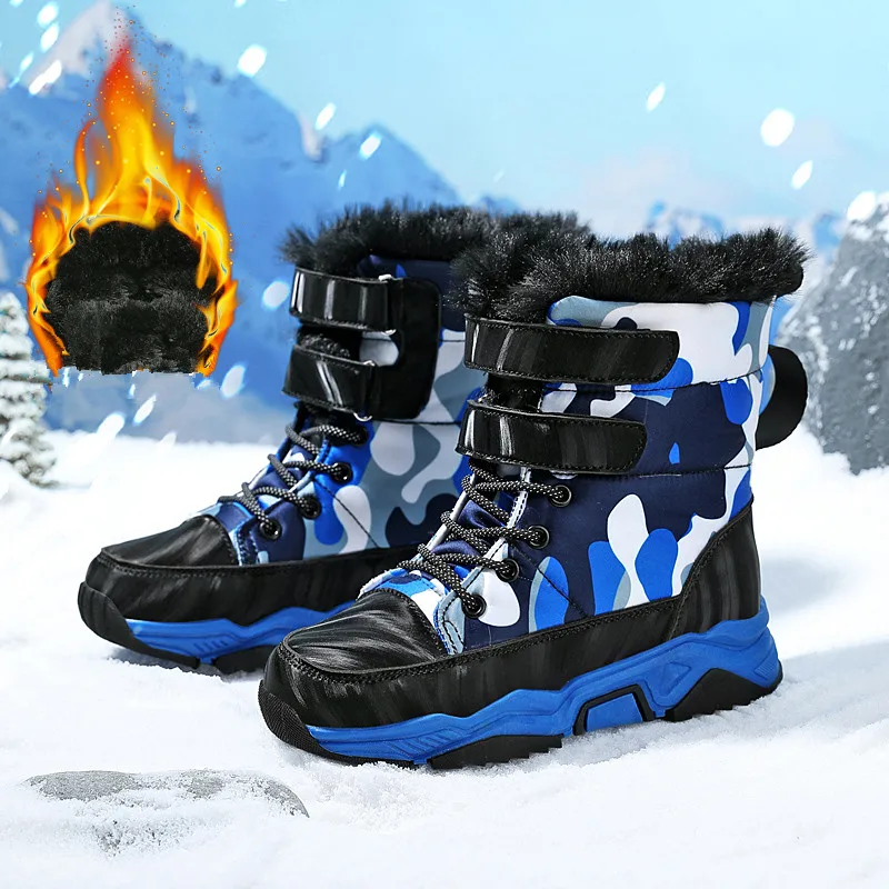 

Winter Children Snow Boots Warm Cotton Shoes Plush Waterproof Non-Slip Hiking Shoes Kids Platform Fashion Boys Outdoor Boots